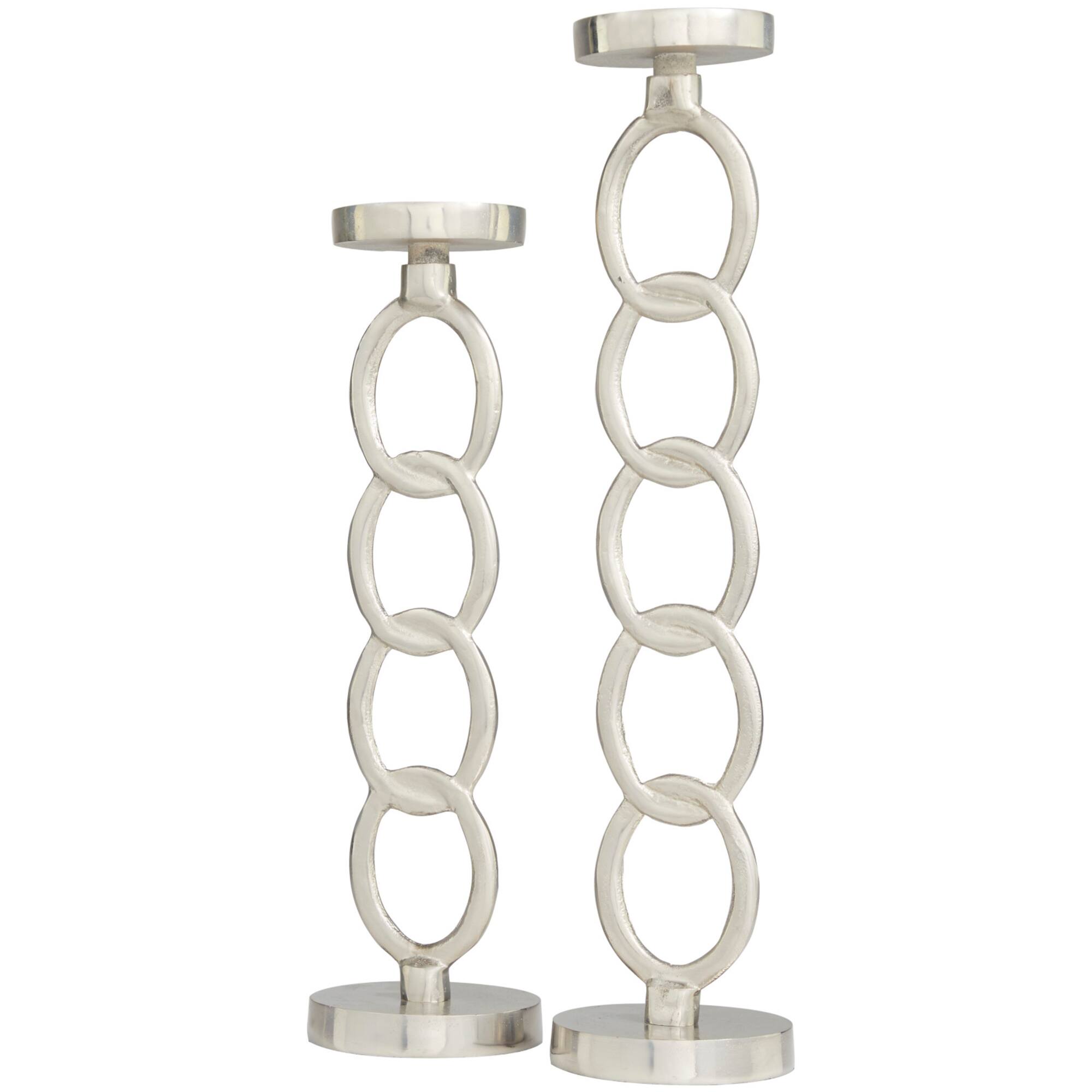 Silver Metal Geometric Candle Holder Set